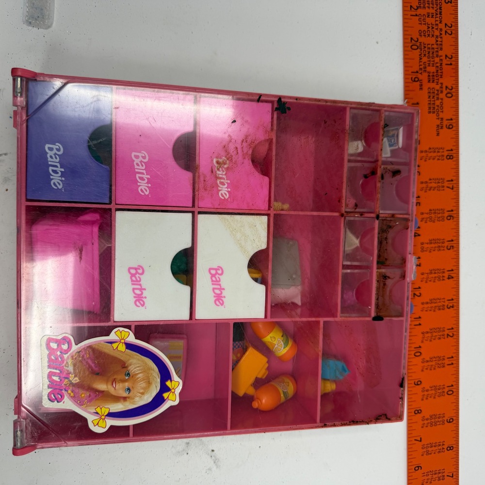 Vintage Barbie Pink Kitchen Accessory Case with Drawers and Play Food 90s Mattel